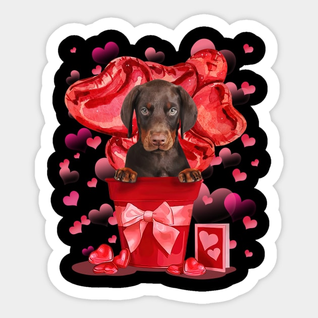 Dobermann Dog In Red Pot Happy Valentine's Day Sticker by Benko Clarence